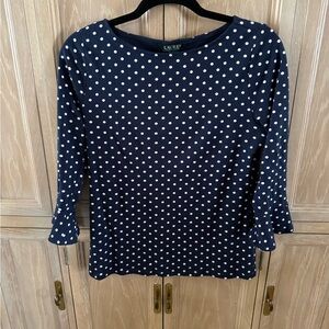 Ralph Lauren Blue and White Ruffled 3/4 Sleeve Blouse